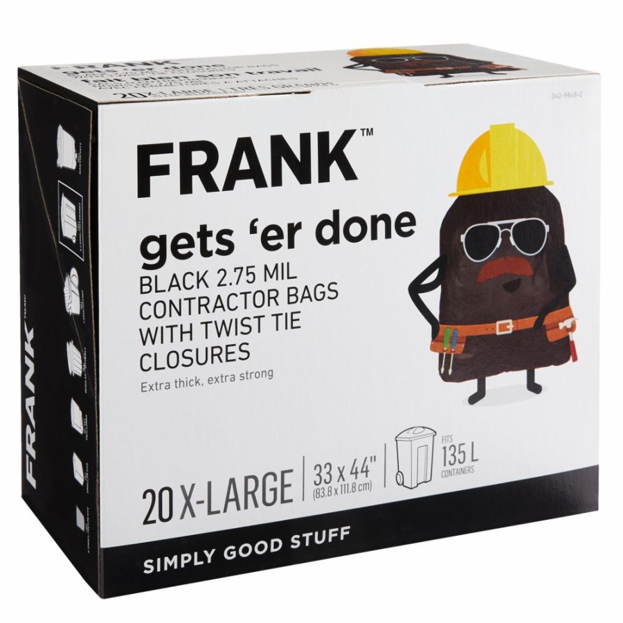 Home & Pets * | Frank Extra-Large Twist-Tie Contractor Garbage Bags, 20-Pk, Black, 135-L