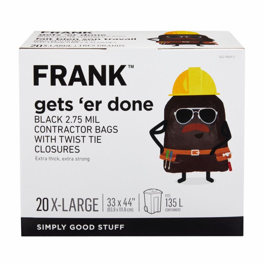 Home & Pets * | Frank Extra-Large Twist-Tie Contractor Garbage Bags, 20-Pk, Black, 135-L