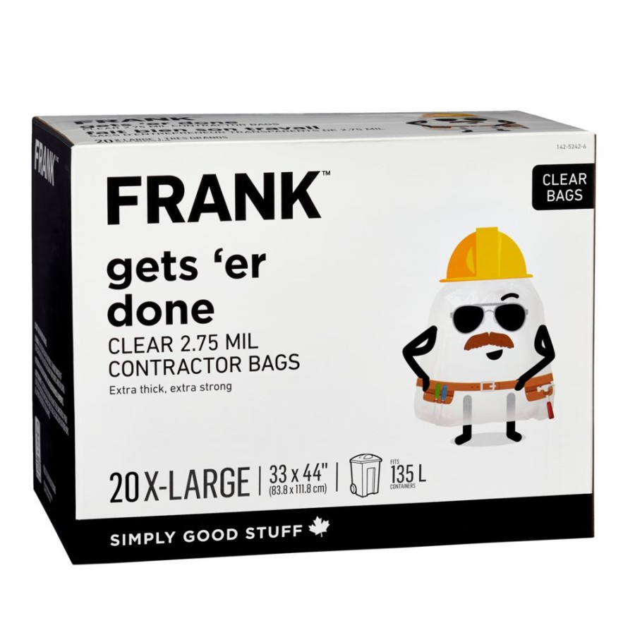 Home & Pets * | Frank Extra-Large Contractor Garbage Bags, 20-Pk, Clear, 133-L