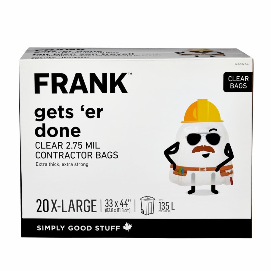 Home & Pets * | Frank Extra-Large Contractor Garbage Bags, 20-Pk, Clear, 133-L