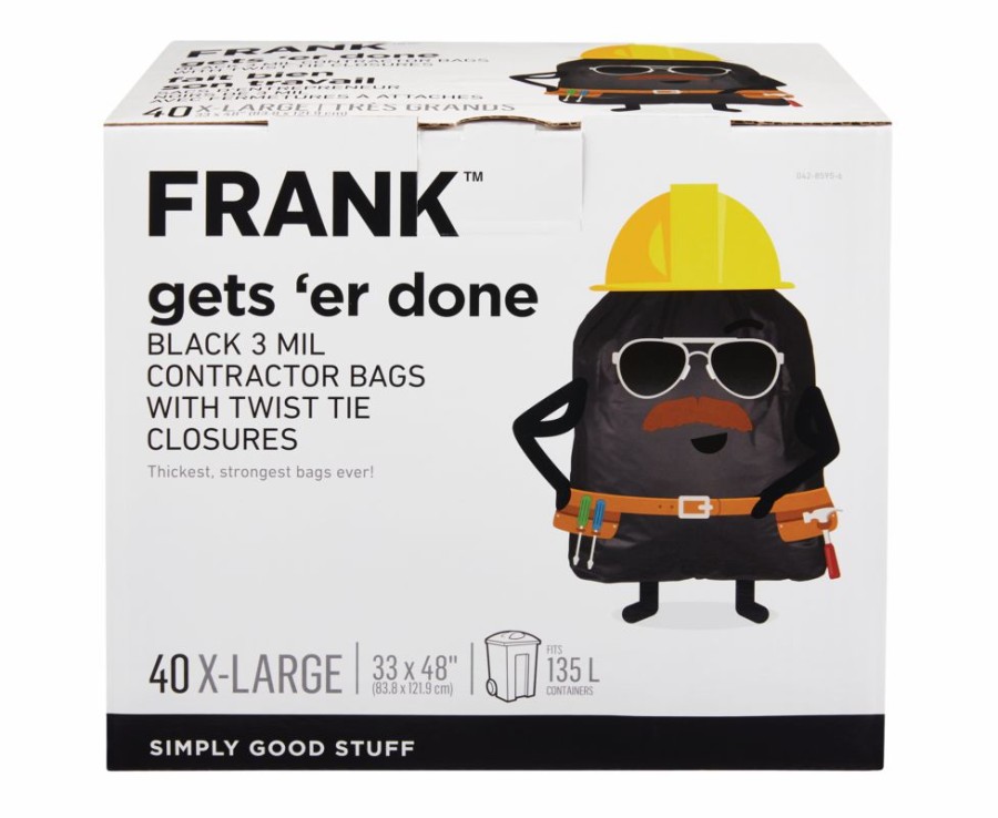 Home & Pets * | Frank Extra-Large Twist-Tie Contractor Garbage Bags, 40-Pk, Black, 135-L