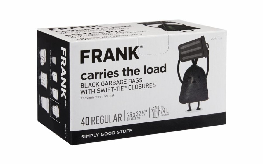 Home & Pets * | Frank Regular Swift-Tie Garbage Bags, 40-Pk, Black, 74-L