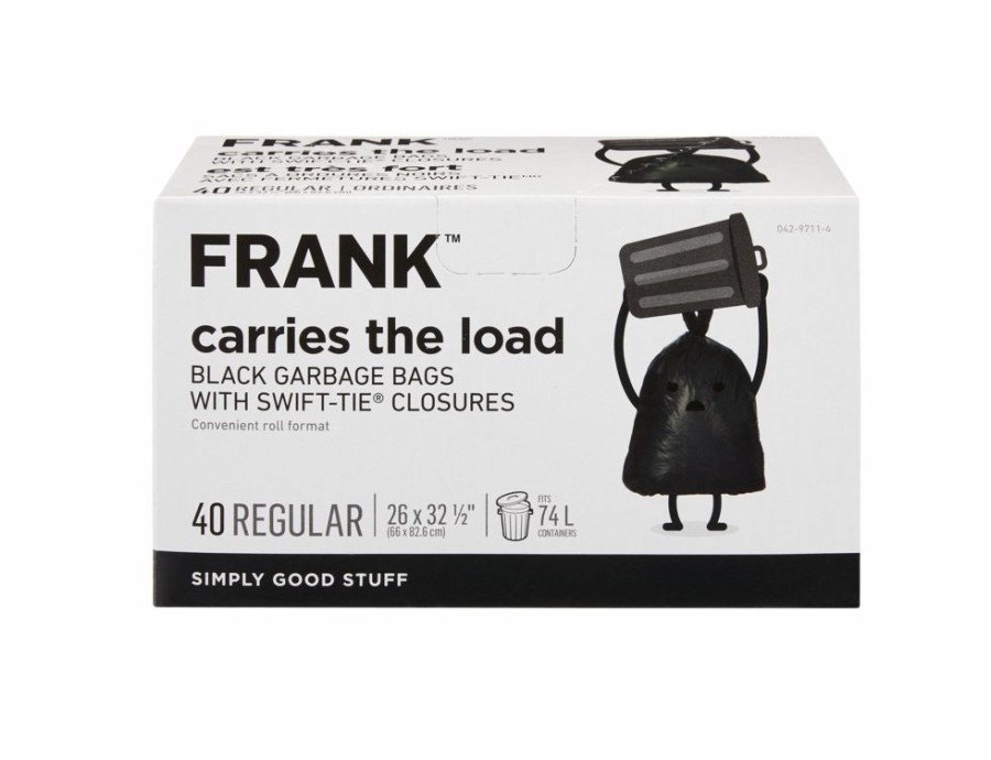 Home & Pets * | Frank Regular Swift-Tie Garbage Bags, 40-Pk, Black, 74-L